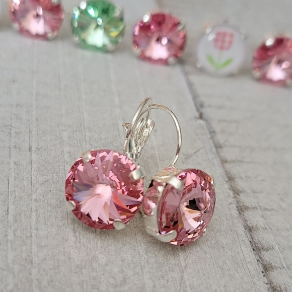 Austrian Crystal Earrings in Shiny Silver Plating - Picture 4 of 7